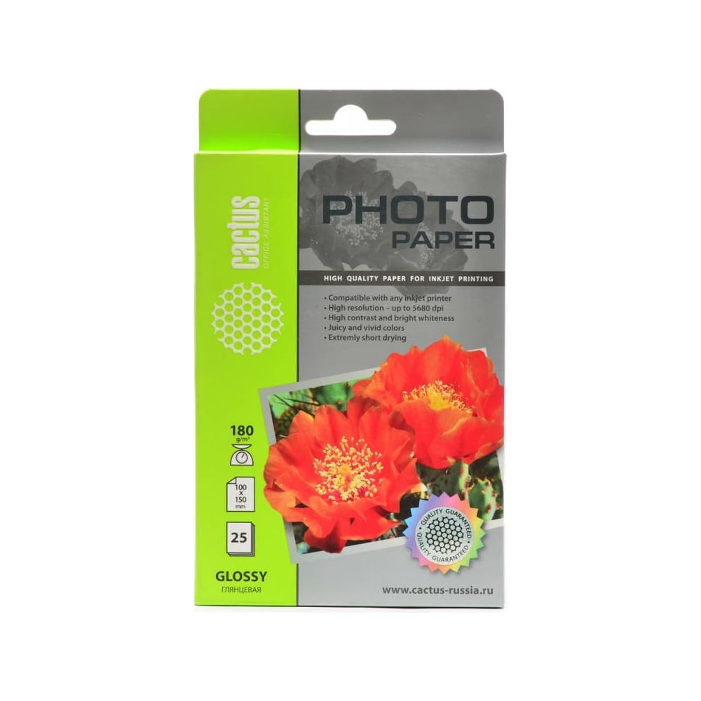 Изображение товара Фотобумага Cactus 10x15 см, 180г/м2, 25 листов, глянцевая