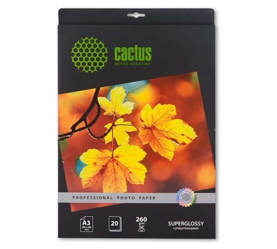 Изображение товара Фотобумага для струйной печати Cactus prof А3, 260г/м2, 20 листов, белая, глянцевая CS-HGA326020 805836