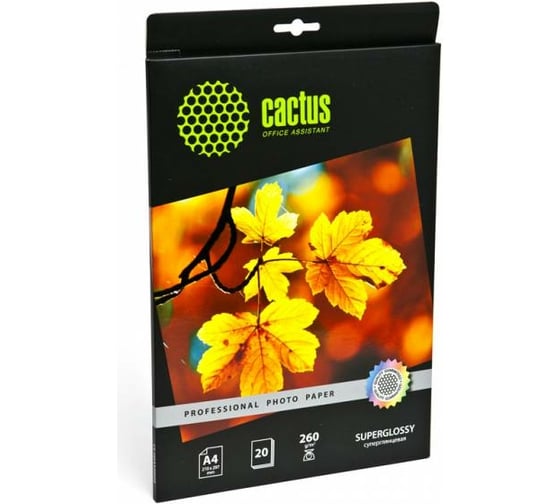 Изображение товара Фотобумага для струйной печати Cactus prof А4, 260г/м2, 20 листов, белая, глянцевая CS-HGA426020 805837