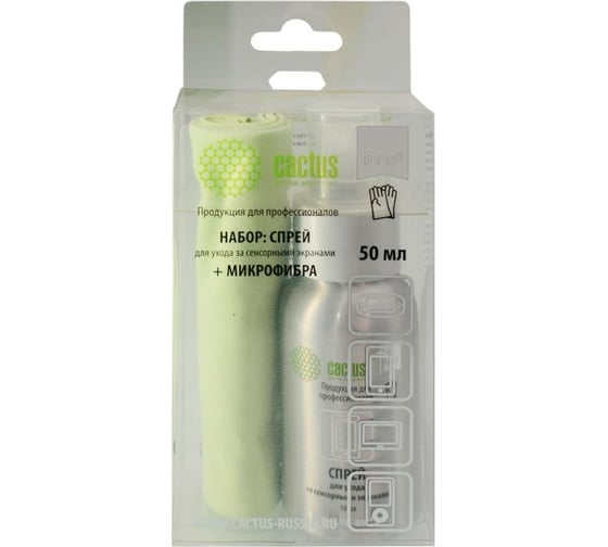 Изображение товара Чистящий набор салфетка/спрей Cactus для экранов и оптики, 25x25 см, 50 мл, 1 шт. CSP-S3001AL 351691