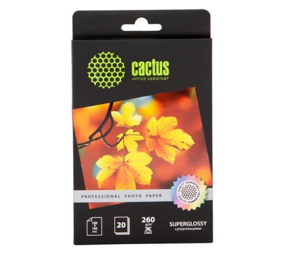 Изображение товара Фотобумага для струйной печати Cactus prof 10x15, 260г/м2, 20 листов, белая, глянцевая CS-HGA626020 805840