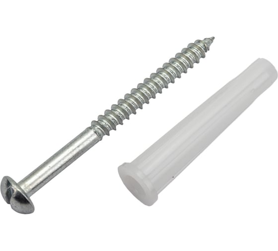 Изображение товара Набор vipкрепеж белый дюбель 8x45, шуруп 5x60 плоская головка, цинк, 3+3 шт. 11507 VIPS