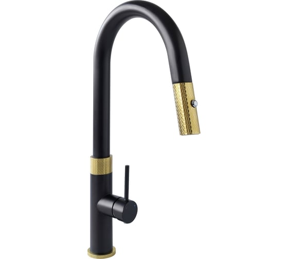 Изображение товара Смеситель LONGRAN Techno Black Gold с выдвижной лейкой LM2183 BL GD