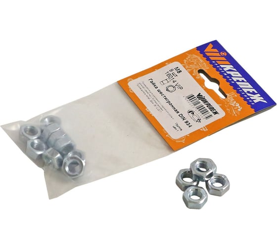 Изображение товара Шестигранная гайка vipкрепеж DIN 934, М8 9 шт. 16014 VIP