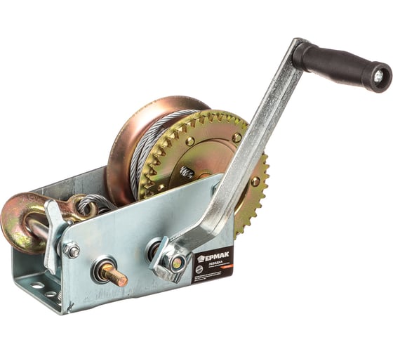 Изображение товара Ручная шестеренчатая лебедка ЕРМАК TRT 1201C (металлический трос) 900кг, длина троса 10м 737-011