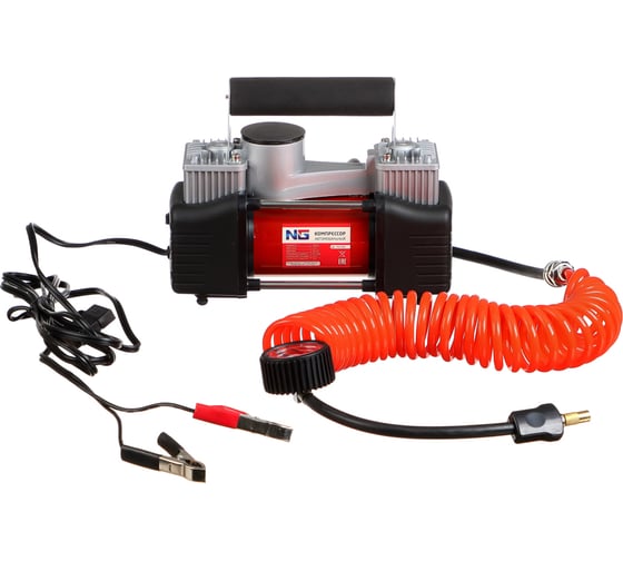 Изображение товара Автомобильный компрессор ЕРМАК крокодилы к АКБ 2-х поршн., шланг 5м, в сумке, 12V, 300W, 85л/м 713-024