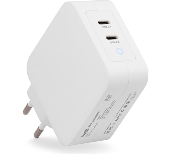 Изображение товара Блок питания TopOn GaN 100W 2 Type-C PD, PPS, QC Белый TOP-GaN-100W