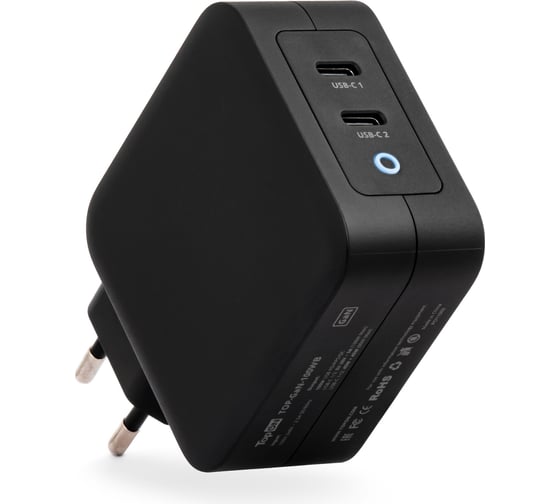 Изображение товара Блок питания TopOn GaN 100W 2 Type-C PD, PPS, QC Черный TOP-GaN-100WB