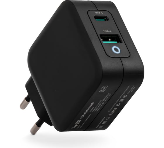 Изображение товара Блок питания TopOn GaN 65W Type-C PD, PPS, USB QC Черный TOP-GaN-65WB