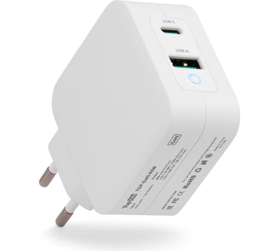 Изображение товара Блок питания TopOn GaN 65W Type-C PD, PPS, USB QC Белый TOP-GaN-65W
