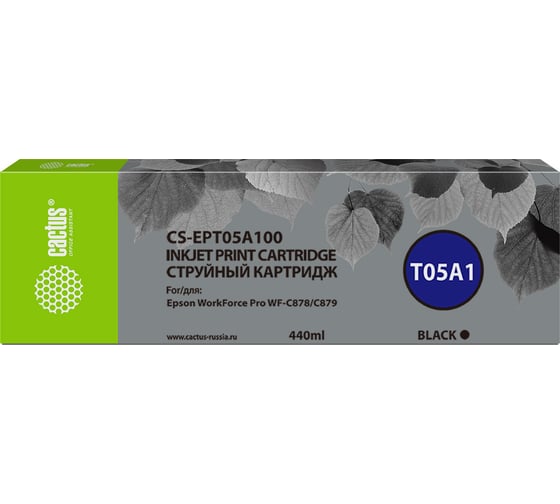 Изображение товара Струйный картридж для epson workforce pro wf-c878/c879 Cactus t05a1 черный 440 мл CS-EPT05A100 1623812