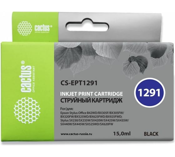 Изображение товара Струйный картридж для epson stylus office b42/bx305/bx305f/bx3 Cactus t1291 черный 15 мл CS-EPT1291 727384