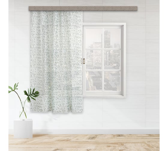 Изображение товара Тюль для кухни witerra лист, полоса, зеленый, 140x180 см л106901