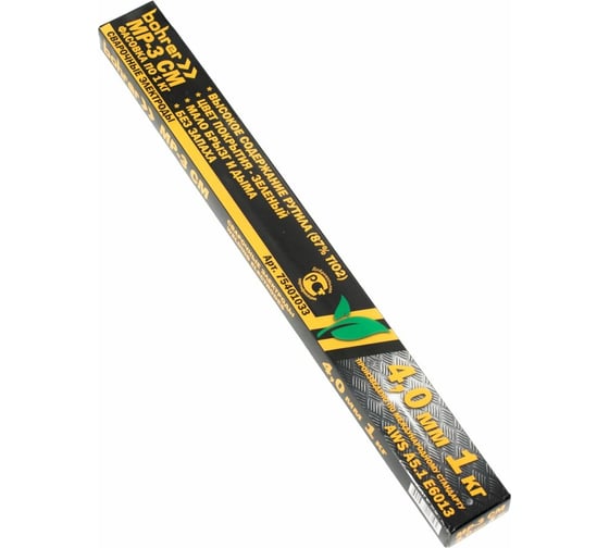 Изображение товара Электроды МР-3 СМ 4.0 мм, зеленые, натуральный рутил 87%TiO2, 1 кг Bohrer 75401033