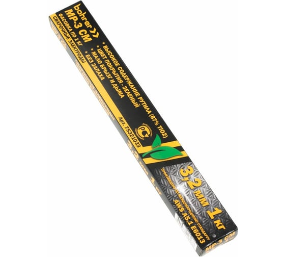 Изображение товара Электроды МР-3 СМ 3.2 мм, зеленые, натуральный рутил 87%TiO2, 1 кг Bohrer 75321033