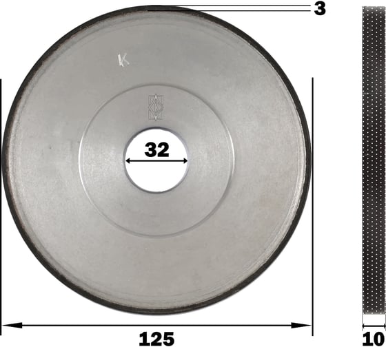 Изображение товара Круг алмазный шлифовальный 1А1 125x10x3х32 мм, 100/80 АС6 В2-01 100% КристАл Лтд 31415