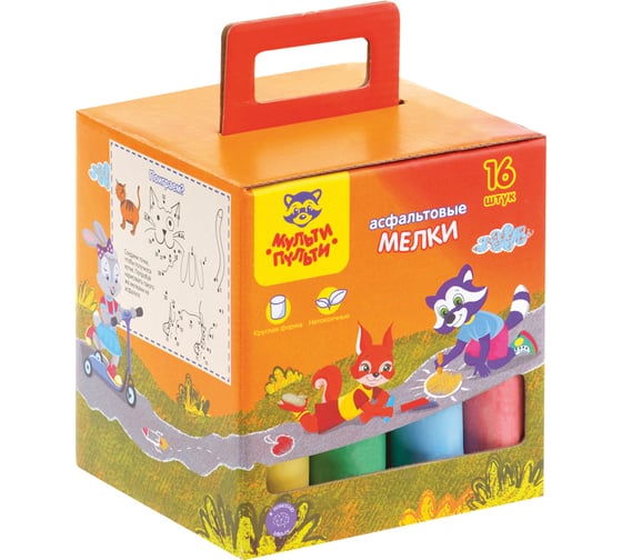 Изображение товара Цветные мелки для асфальта Мульти-Пульти 16 шт, 6 цветов, круглые картонная коробка АМ_31725