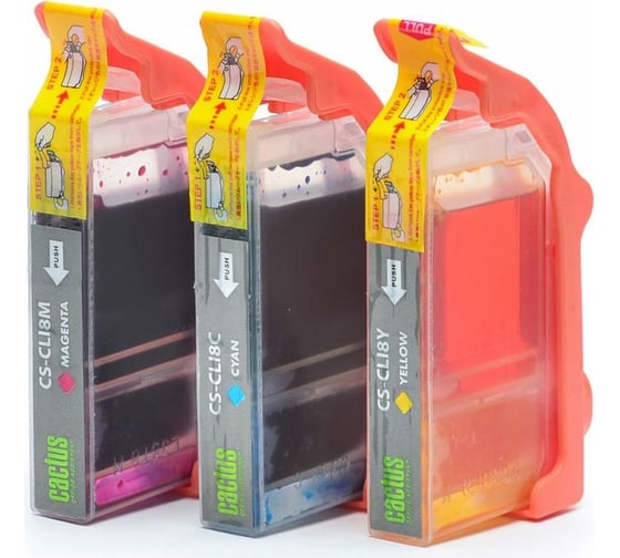 Изображение товара Струйный картридж Cactus голубой, пурпурный, желтый, набор 36 мл, для canon mp470/500/530/ CS-CLI8C/M/Y 807041