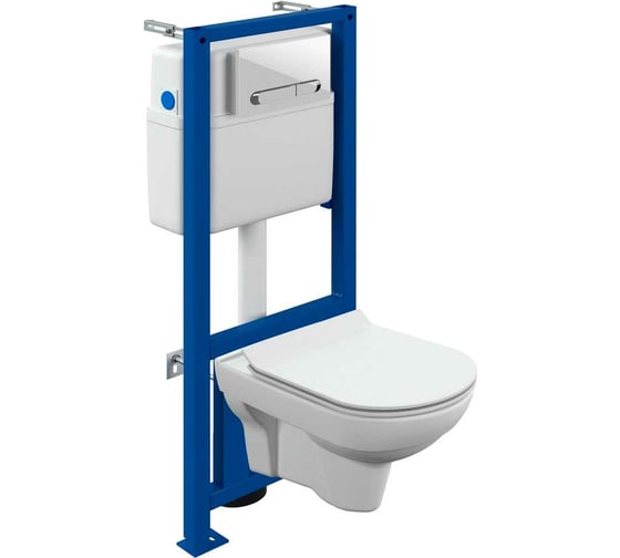 Изображение товара Комплект Cersanit унитаз CITY CO DPL EO slim инсталляци LINK PRO, кнопка ESTETICA пластик белый, с рамкой хром 64277