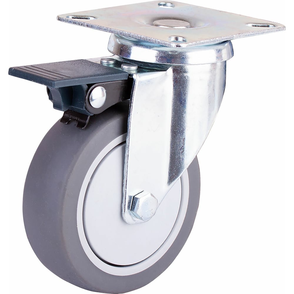 Изображение товара Опора колесная поворотная на площадке со стопором 50 мм пластиковая резиновая