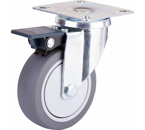 Изображение товара Опора колесная поворотная на площадке со стопором 50 мм, пластик/резина серая Стройбат 556240