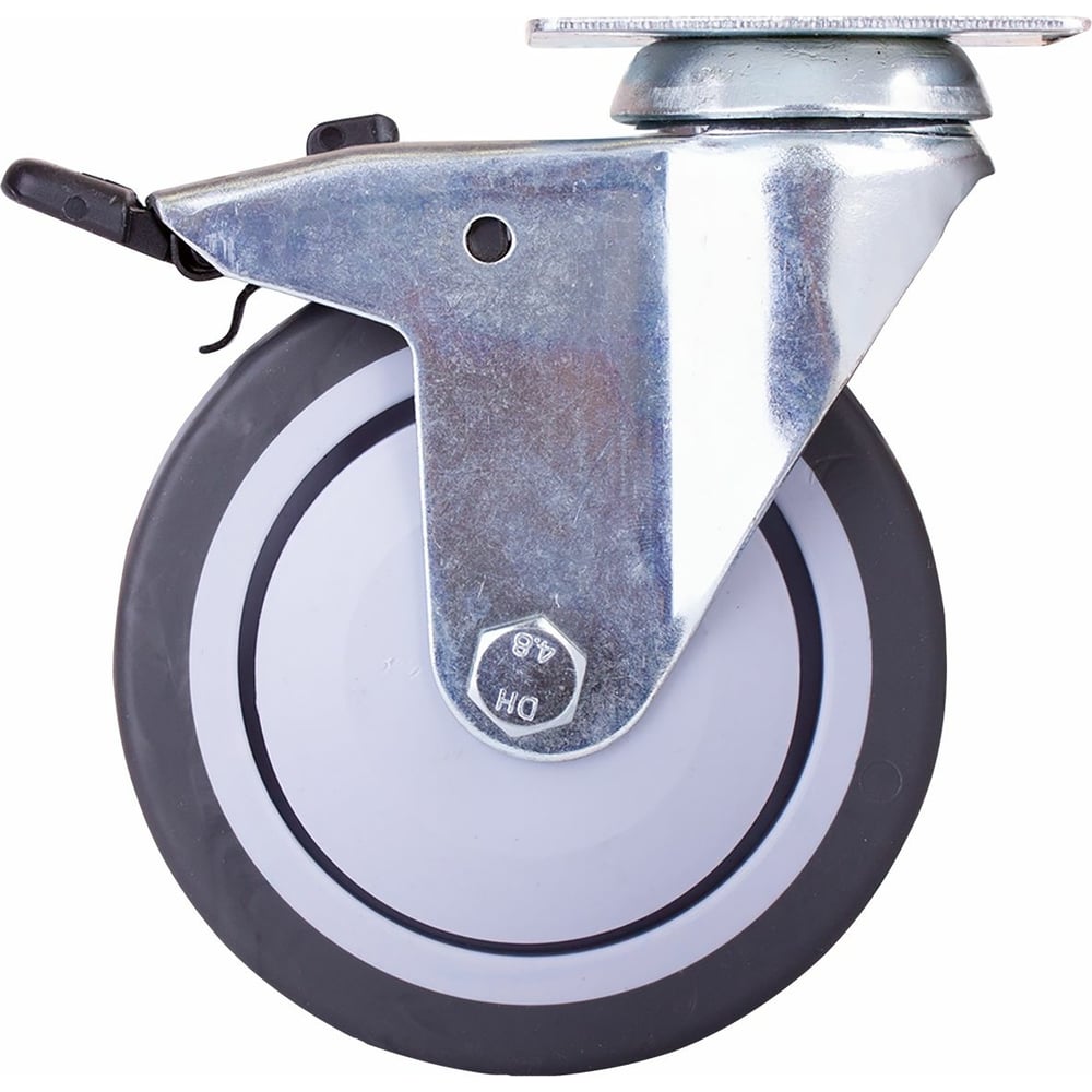 Изображение товара Опора колесная поворотная на площадке со стопором 100 мм, пластик/резина серая Стройбат 556260