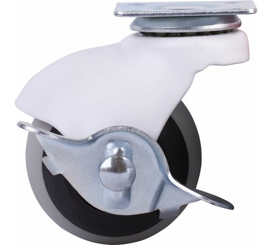 Изображение товара Опора колесная поворотная на площадке со стопором 50 мм, пластик/резина серая Стройбат 556160