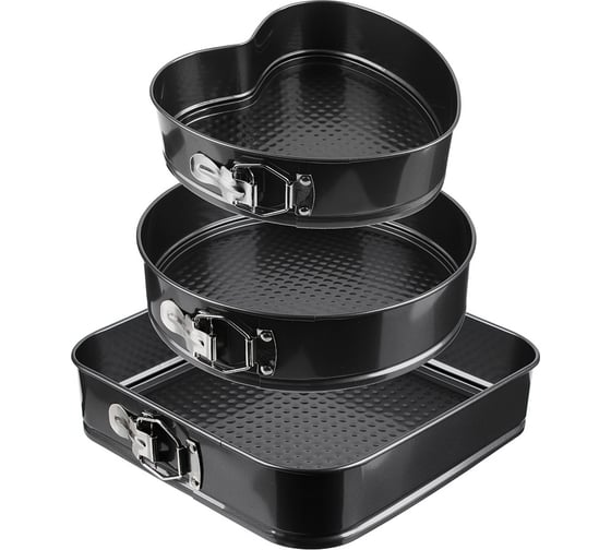 Изображение товара Набор разъемных форм для выпечки VETTA 3 шт. с а/п покрытием, углеродистая сталь, квадратная/круглая/сердце 846-204