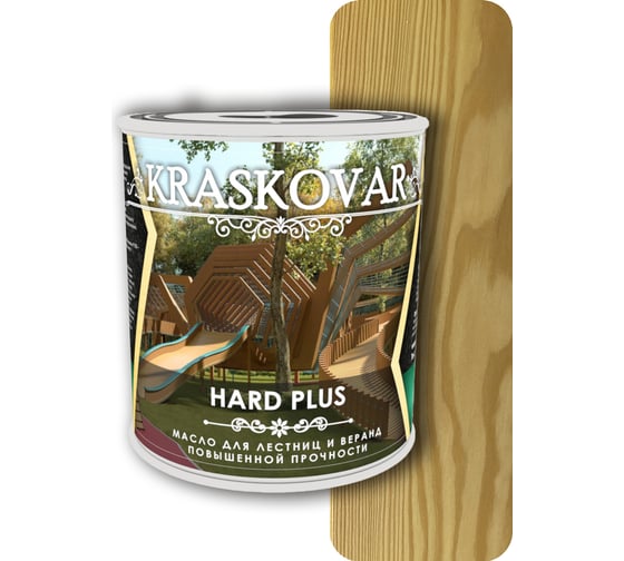 Изображение товара Масло повышенной прочности для лестниц и веранд Kraskovar Hard Plus бесцветный, 2.2 л 1671