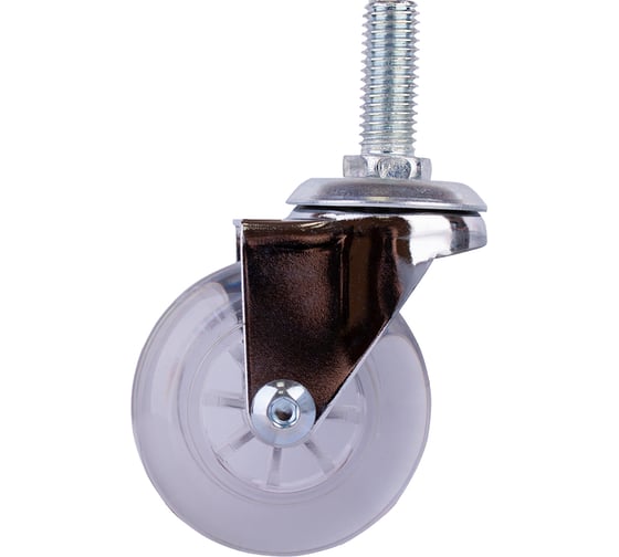 Изображение товара Одинарный ролик Стройбат с резьбовым штифтом М10 50 мм полиуретан/пластик прозрачный 1 шт 555980