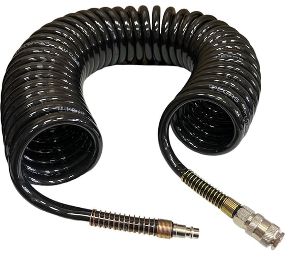 Изображение товара Шланг спиральный черный с быстросъемными соединениями (10 м, 10х14 мм) Pegas pneumatic 4930