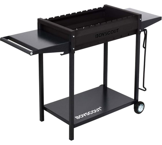 Изображение товара Мангал BOYSCOUT 1220x490x800 мм, с 2-мя столиками, дровницей и кочергой на колесах, сталь 2 мм 61617