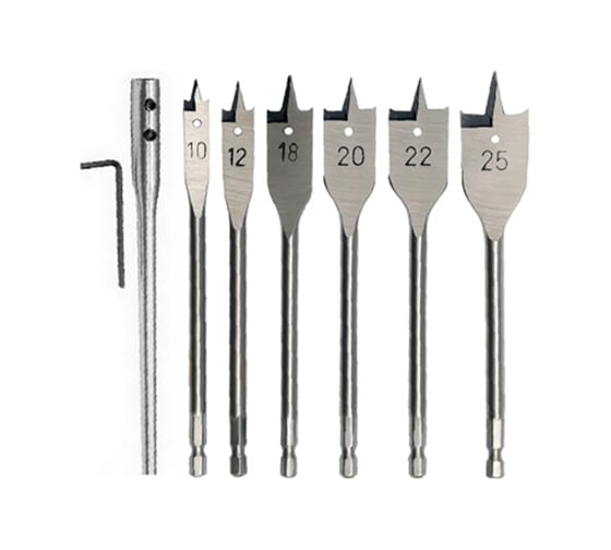 Изображение товара Набор сверл перовых по дереву (7 предметов; 10-25 мм; удлинитель 300 мм) Patriot (1165) 815010197