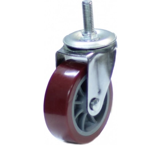 Изображение товара Мебельное поворотное колесо MFK-TORG болт, крепление М10, 75 мм, красный пластик 8004075