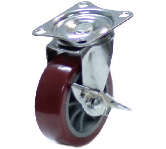 Изображение товара Мебельное поворотное колесо MFK-TORG c тормозом, 50 мм, красный пластик 8002050