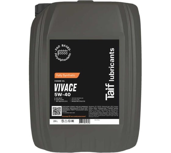 Изображение товара Моторное масло TAIF VIVACE 5W-40, 20 л, SN, A3/B4 211027