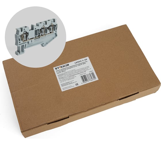 Изображение товара Самозажимной 3-проводной проходной зажим STEKKER ЗНИ - 2,5, JXB ST 2,5, серый LD553-1-25, 100шт, 39963