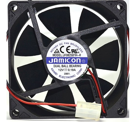 Изображение товара Вентилятор JAMICON JF0825B1H 80х80х25 12В с разъемом 2 конт.MOLEX 5239-2(PHU-2) С00034853