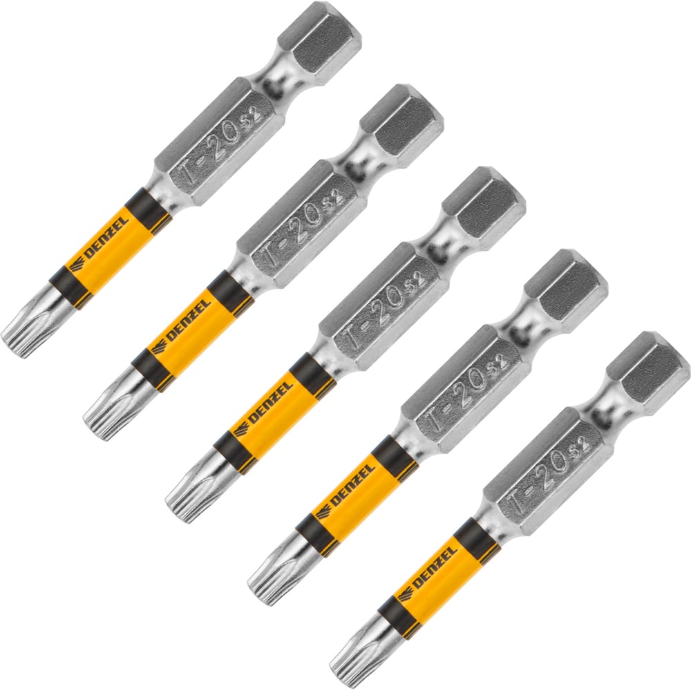 Изображение товара Набор бит T20 50 мм 5 шт Denzel 7711320 для шуруповертов