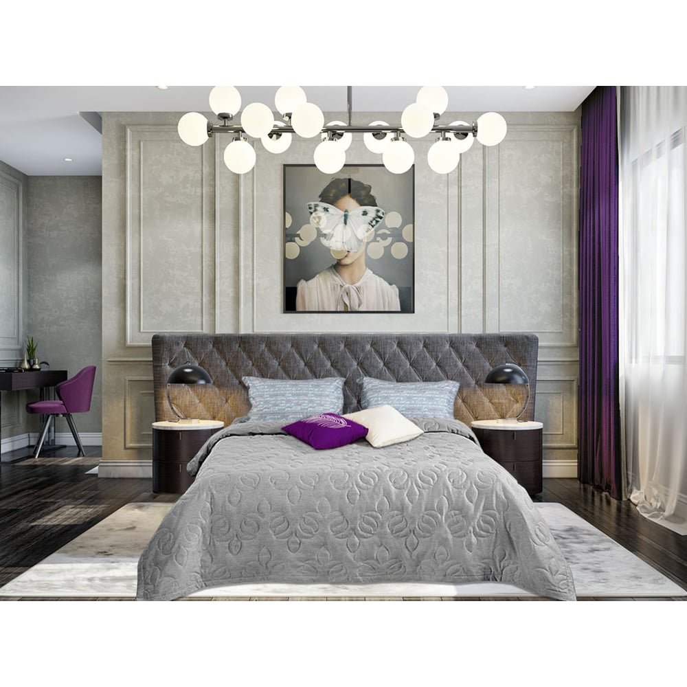 Изображение товара Покрывало Primavelle renard premium 240x260 светло-серое с цветочным рисунком