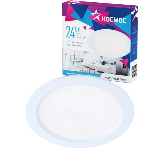 Изображение товара Светодиодная панель КОСМОС круглая, цвет белый, DownL 24W, 180-265В, 4000K, KDownL24W6400K