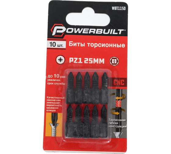 Изображение товара Биты торсионные powerbuilt PZ1, 25 мм, 10 шт TORGWIN WBT1150