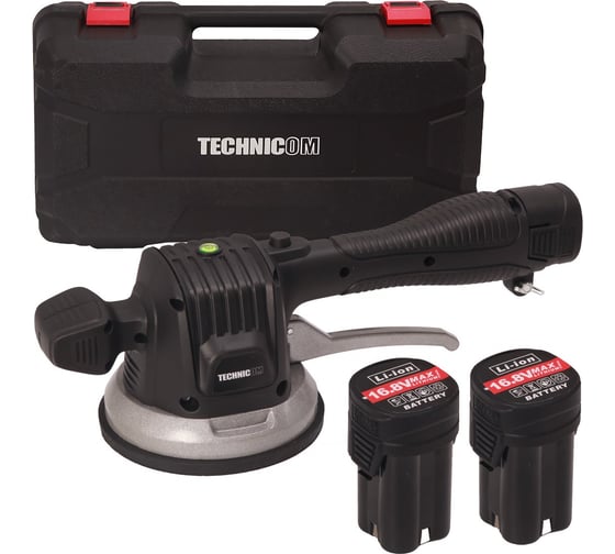Изображение товара Виброприсоска для укладки плитки TECHNICOM аккумуляторная, 16,8В, 6000 мАч, чаша 145мм, 100-12000 об/мин, нагрузка 100 кг TC-P0116