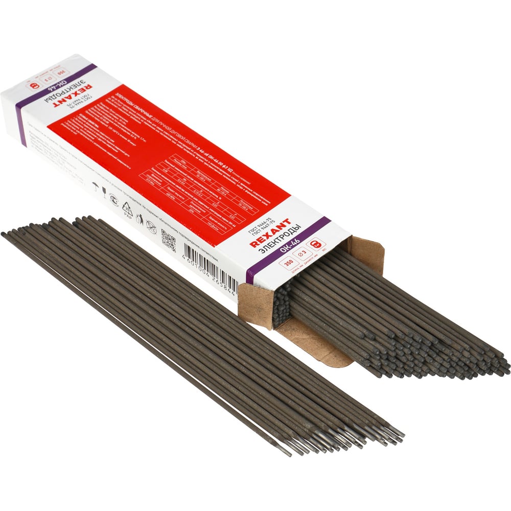 Изображение товара Электрод ОК-46 3 мм 350 мм, пачка 5 кг REXANT для сварки углеродистых сталей