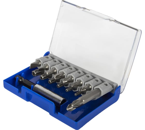 Изображение товара Набор бит "Мастер" 16 шт, 25 и 50 мм, PH, PZ, HEX, SL, TORX, держатель 60 мм ПРАКТИКА 908-221