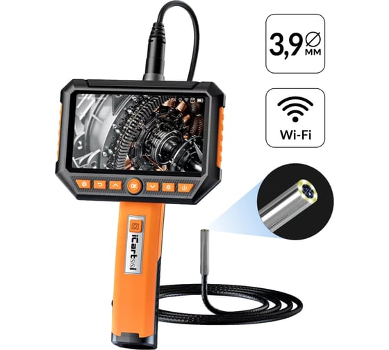 Изображение товара Промышленный видеоэндоскоп iCarTool экран 5", 1 камера, 2Мп, 1920x1080, 1 м, 3.9 мм, сменный зонд IC-V116C