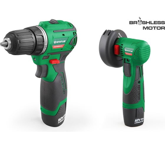 Изображение товара Бесщёточный аккумуляторный набор Дрель + УШМ STATUS 07126201
