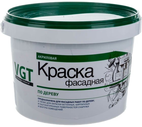 Изображение товара Акриловая краска по дереву VGT ВД АК 1180 фасадная, белая, 7 кг 11608076