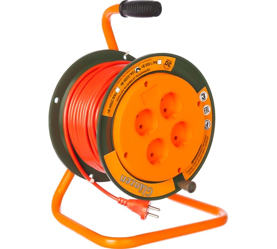 Изображение товара Силовой удлинитель на катушке GLANZEN 4 гн. 30 м ПВС 2x1 EB-30-004 00012291