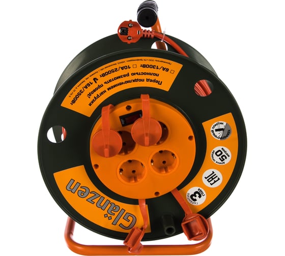 Изображение товара Силовой удлинитель на катушке GLANZEN 4 гн. 50 м ПВС 3x1,5 IP44 арт. EB-50-007 00012294